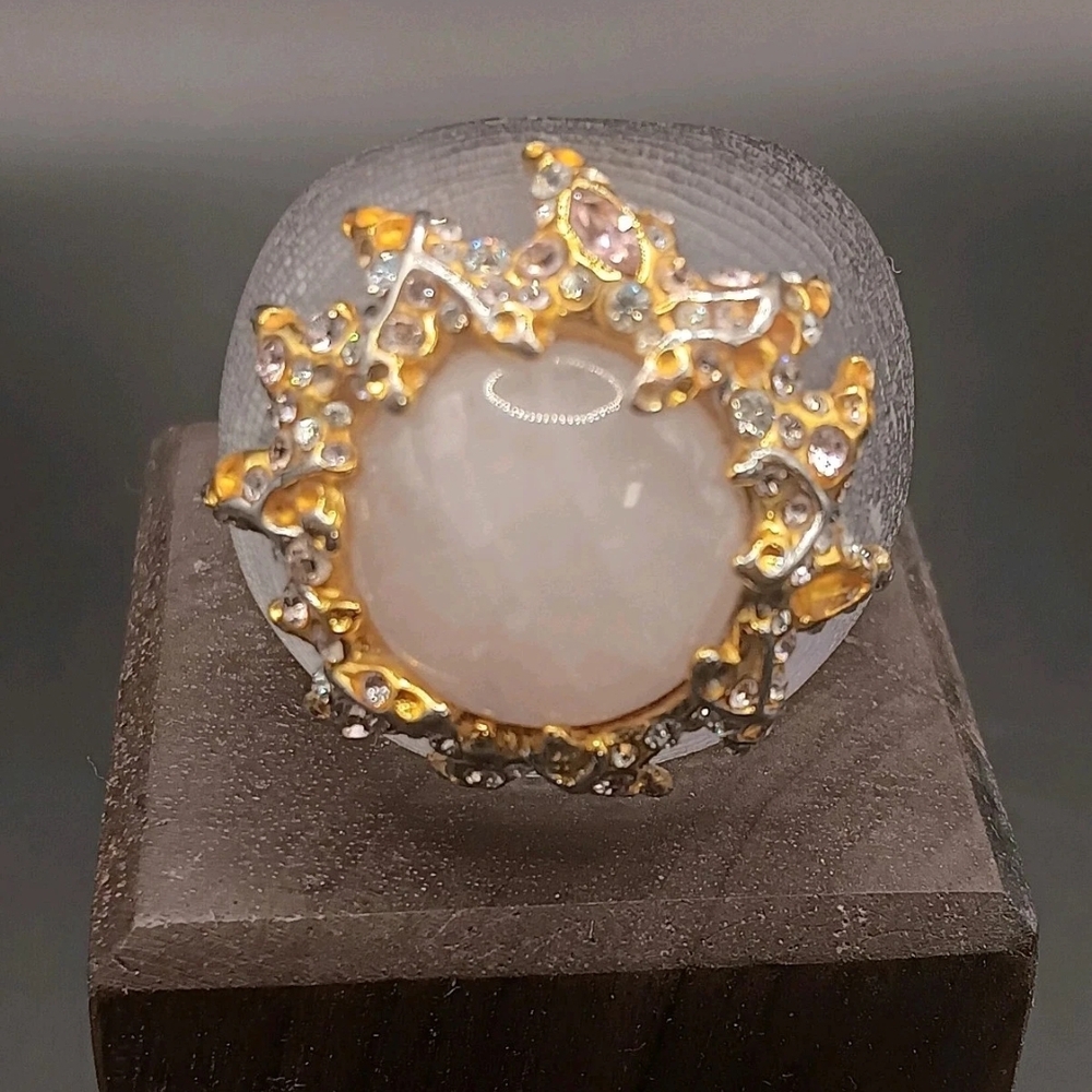 Gold and Silver Women's Ring with Pink Accents
